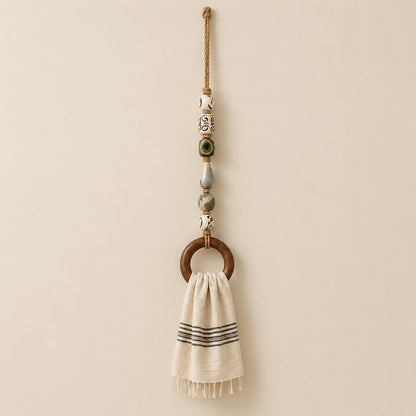 Decorative Beaded Towel Hanger with Wooden Ring