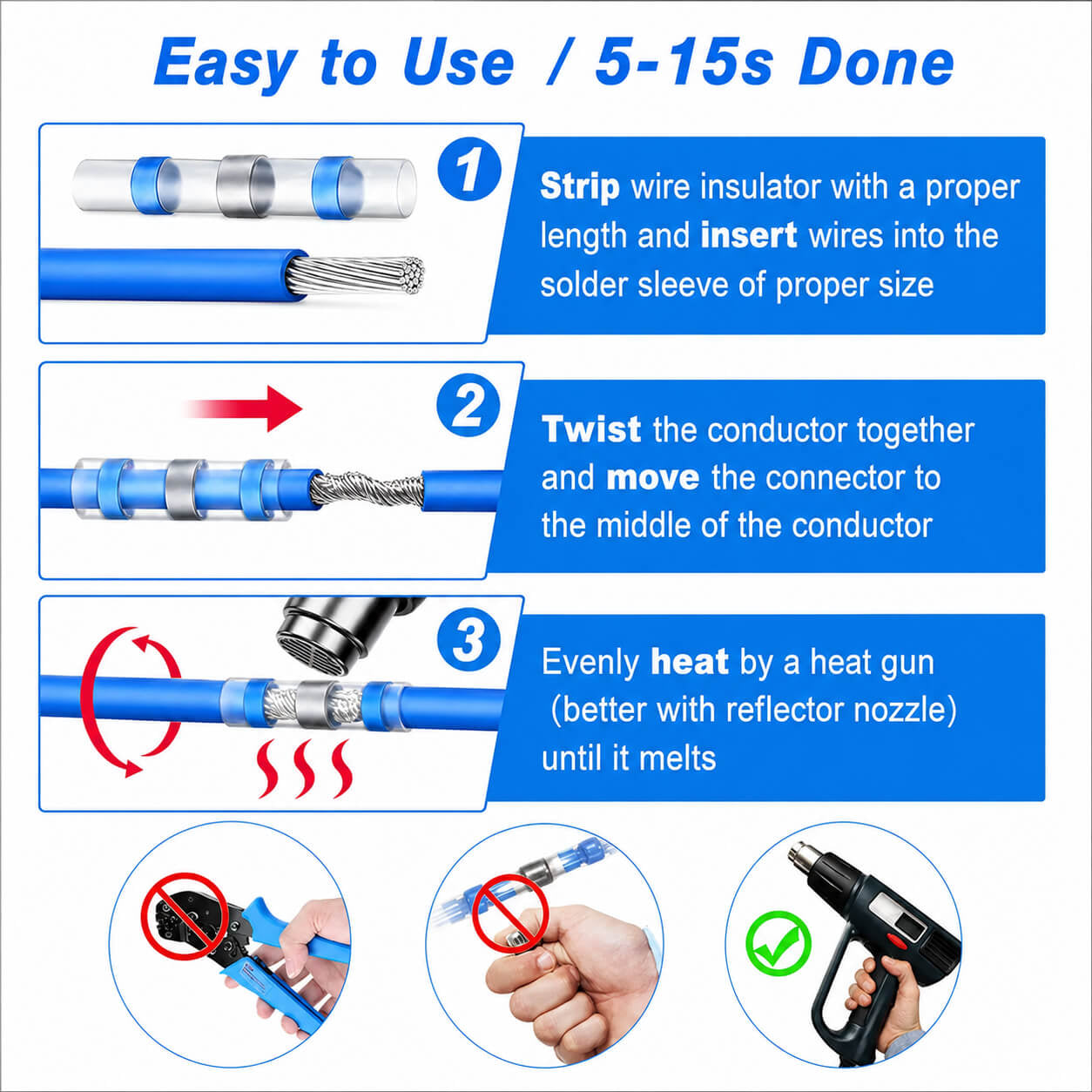 300PCS Solder Seal Wire Connectors - Waterproof Heat Shrink Butt Connectors with Self-Solder Function for Marine, Automotive, Stereo Applications