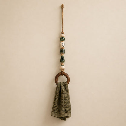 Decorative Beaded Towel Hanger with Wooden Ring