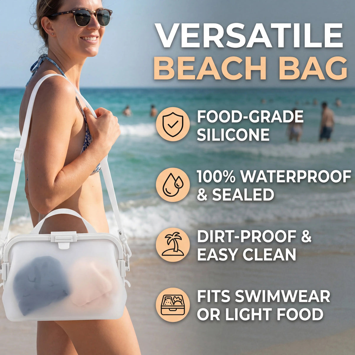 Women's Beach Tote | Silicone Pool Fashion Gym Bag | Silky PA66 nylon , Foldable , Waterproof , Sandproof , Heat-Resistant , Three-Buckle Design