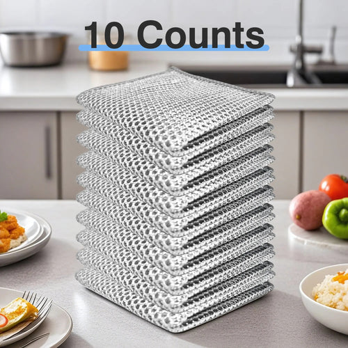 10 Counts Non Scratch Wire Dishcloth Multipurpose Wire Dishwashing Rag Metal Scrubbers for for Wet and Dry Cleaning, 2-Layer Kitchen Cleaning Cloth Cleaning Tool