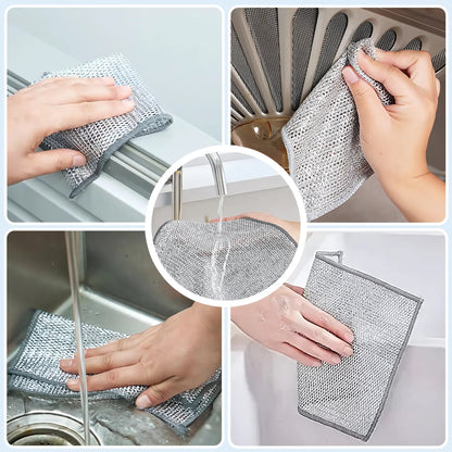 10 Counts Non Scratch Wire Dishcloth Multipurpose Wire Dishwashing Rag Metal Scrubbers for for Wet and Dry Cleaning, 2-Layer Kitchen Cleaning Cloth Cleaning Tool