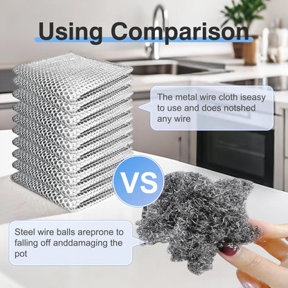 10 Counts Non Scratch Wire Dishcloth Multipurpose Wire Dishwashing Rag Metal Scrubbers for for Wet and Dry Cleaning, 2-Layer Kitchen Cleaning Cloth Cleaning Tool