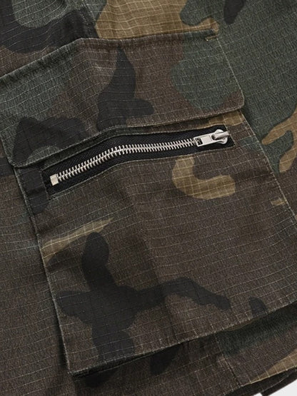 Dawery Men Camouflage Loose Cargo Shorts Drawstring Elastic Waist Three-Dimensional Versatile Multi-Pocket Military Outdoor