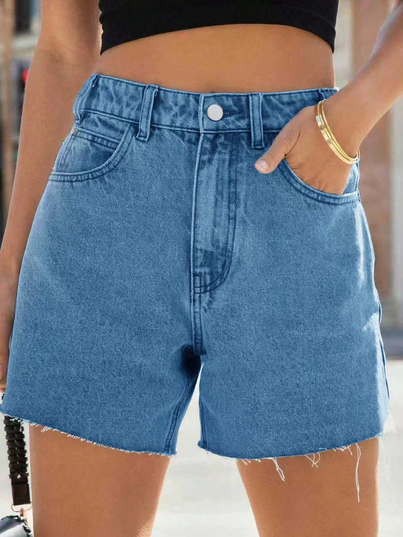 Flowyair Womens Jean Shorts High Waisted Straight Leg Stretchy Raw Hem Mom Denim Shorts Womenswear Bottom Trouser Basic Minimalist