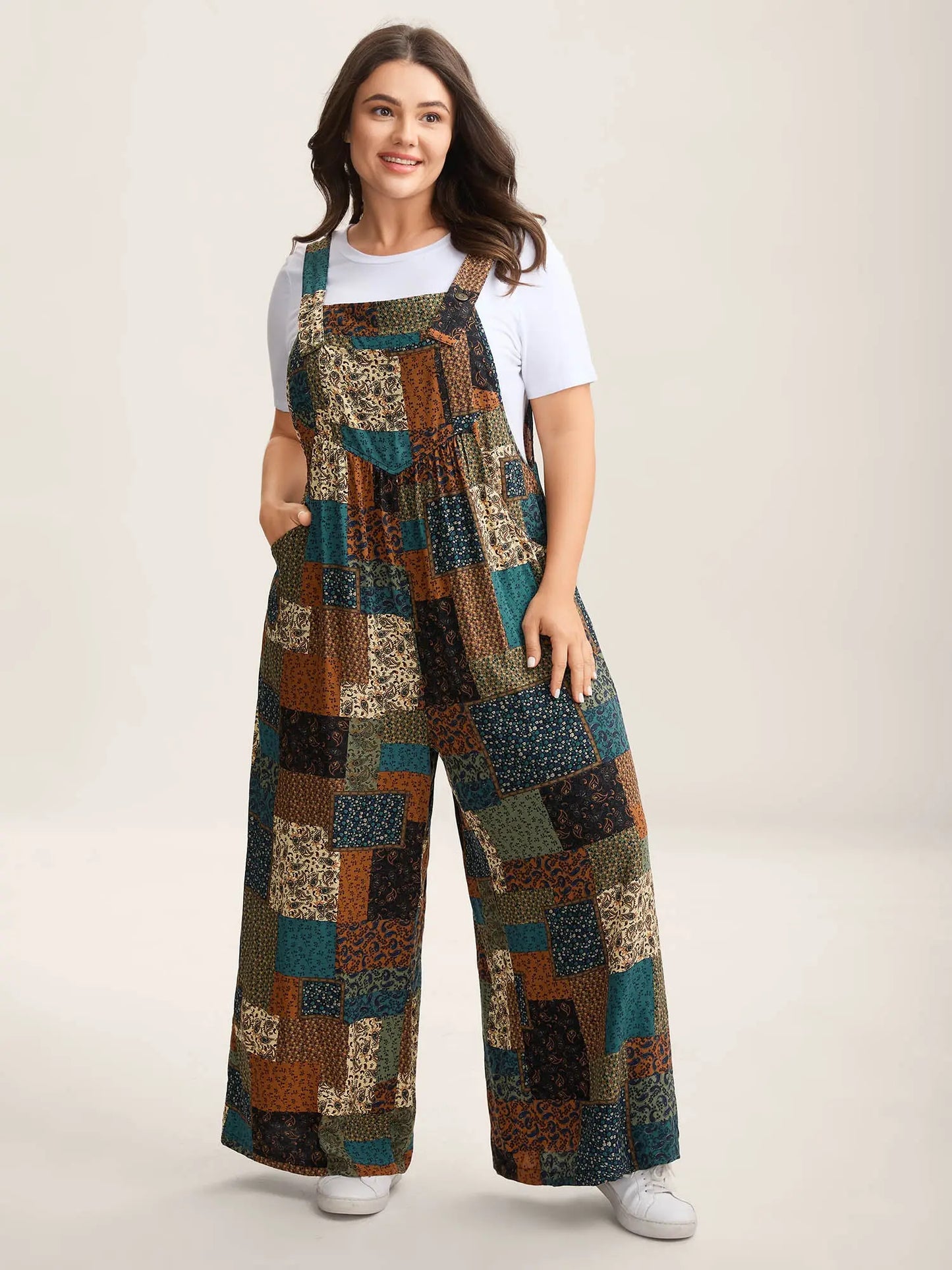 Plus Size Strapless Rayon Jumpsuit, Boho Multicolor Paisley Print Pocketed Maxi,Curvy Clothing for Women, Strapless Denim Jumpsuit, Casual Fitted Jumpsuit