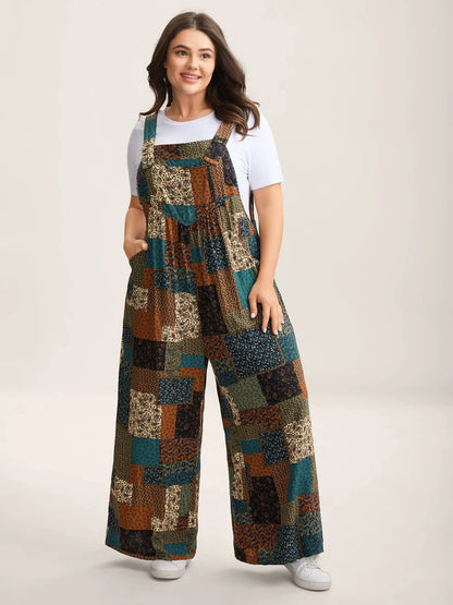 Plus Size Strapless Rayon Jumpsuit, Boho Multicolor Paisley Print Pocketed Maxi,Curvy Clothing for Women, Strapless Denim Jumpsuit, Casual Fitted Jumpsuit