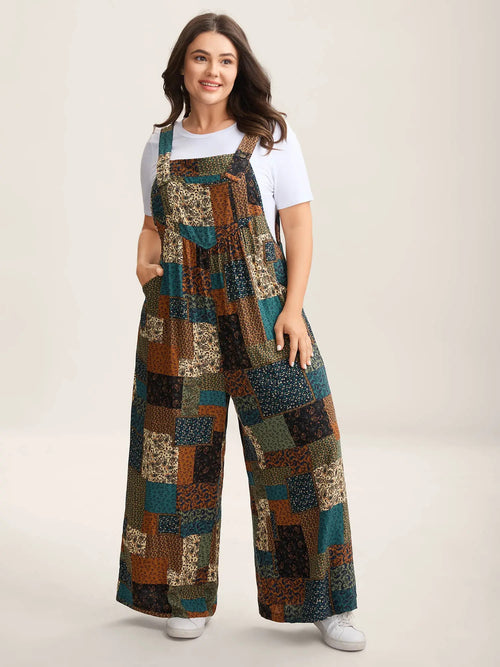 Plus Size Strapless Rayon Jumpsuit, Boho Multicolor Paisley Print Pocketed Maxi,Curvy Clothing for Women, Strapless Denim Jumpsuit, Casual Fitted Jumpsuit