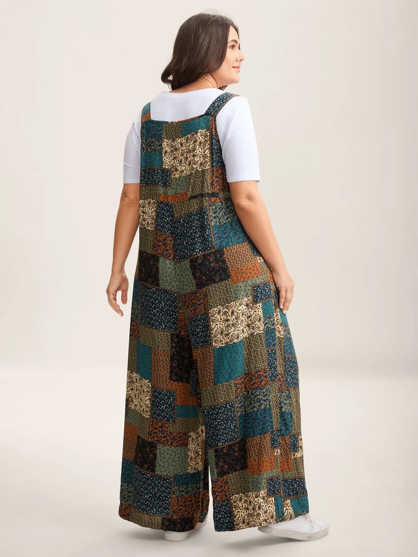 Plus Size Strapless Rayon Jumpsuit, Boho Multicolor Paisley Print Pocketed Maxi,Curvy Clothing for Women, Strapless Denim Jumpsuit, Casual Fitted Jumpsuit