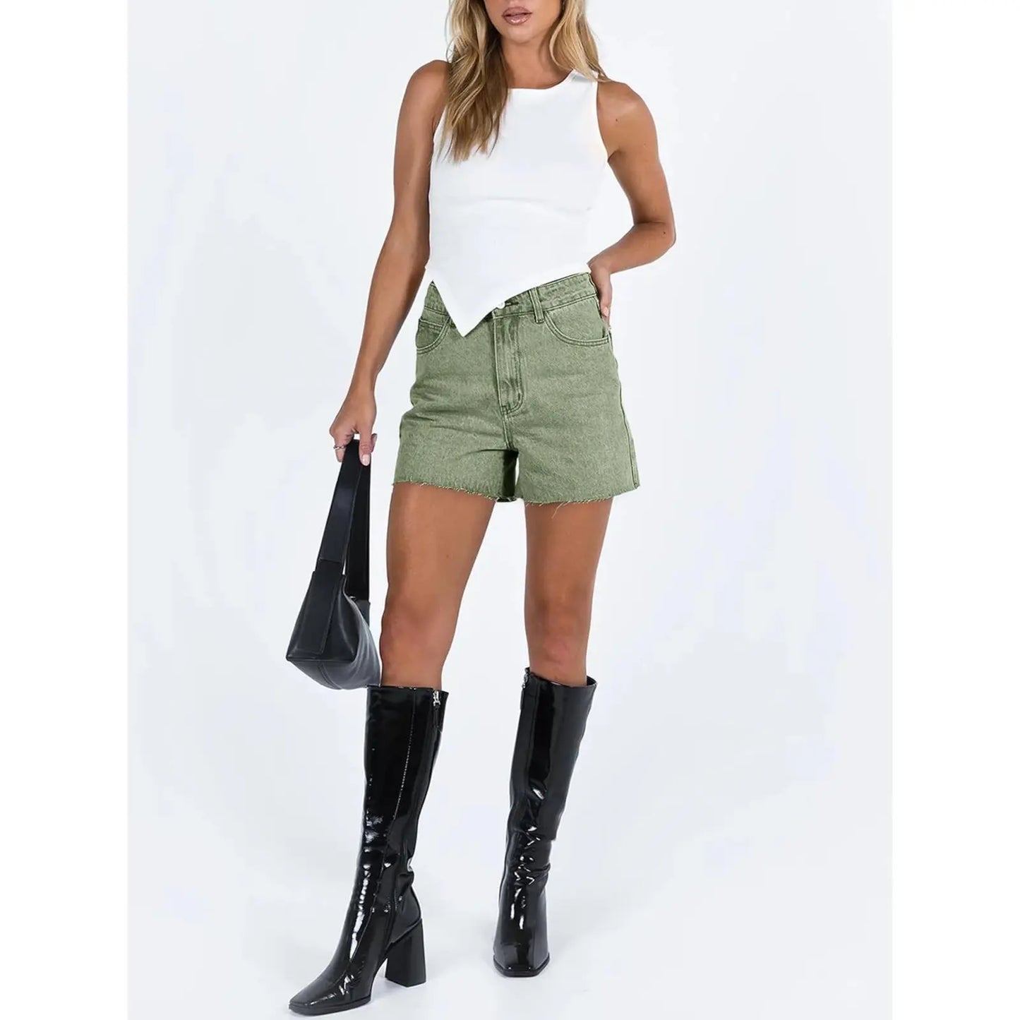 Flowyair Womens Jean Shorts High Waisted Straight Leg Stretchy Raw Hem Mom Denim Shorts Womenswear Bottom Trouser Basic Minimalist