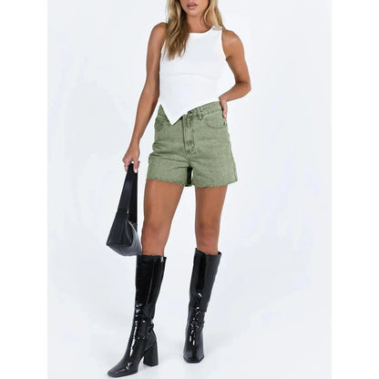 Flowyair Womens Jean Shorts High Waisted Straight Leg Stretchy Raw Hem Mom Denim Shorts Womenswear Bottom Trouser Basic Minimalist