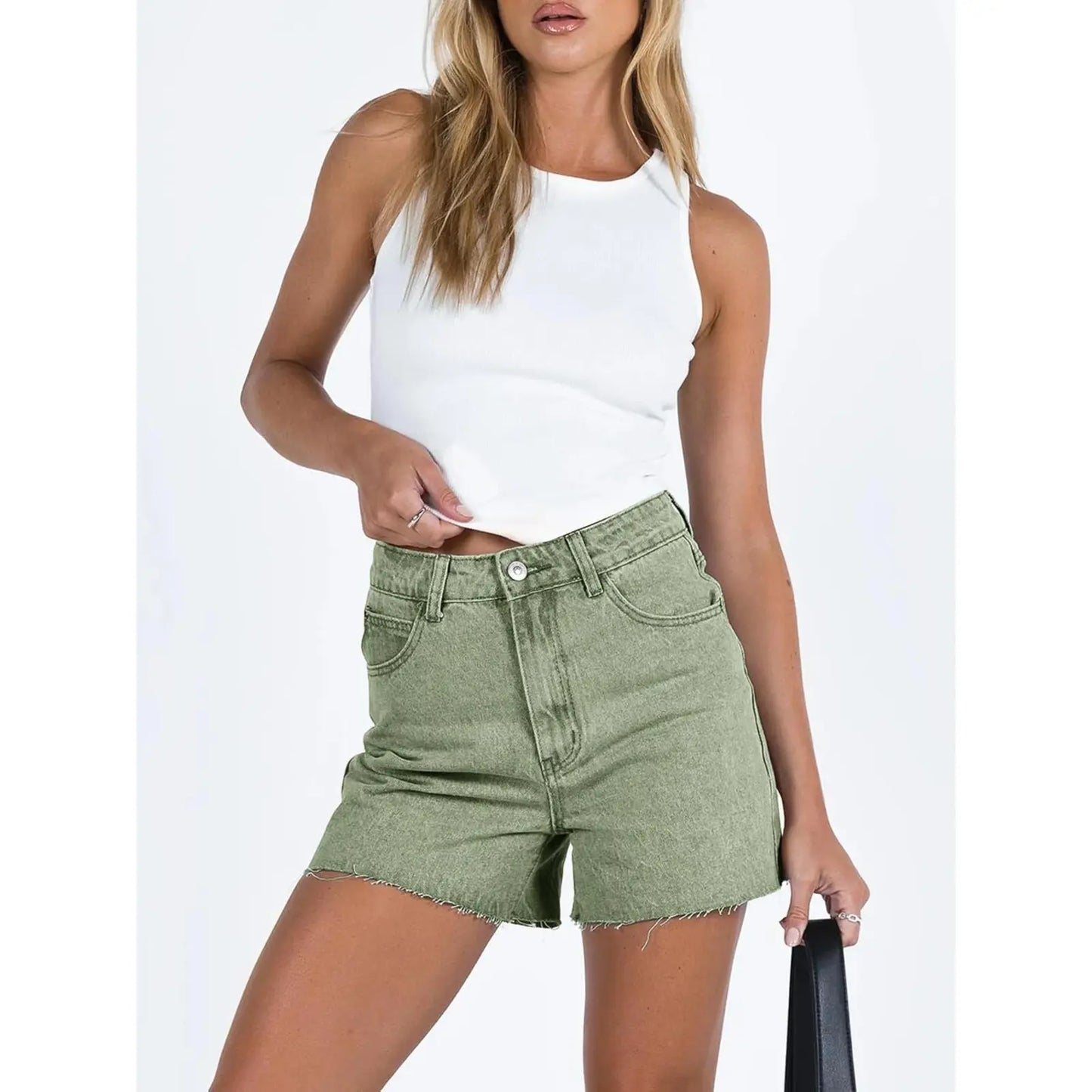 Flowyair Womens Jean Shorts High Waisted Straight Leg Stretchy Raw Hem Mom Denim Shorts Womenswear Bottom Trouser Basic Minimalist