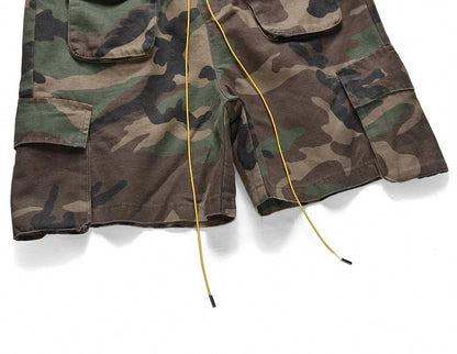 Dawery Men Camouflage Loose Cargo Shorts Drawstring Elastic Waist Three-Dimensional Versatile Multi-Pocket Military Outdoor