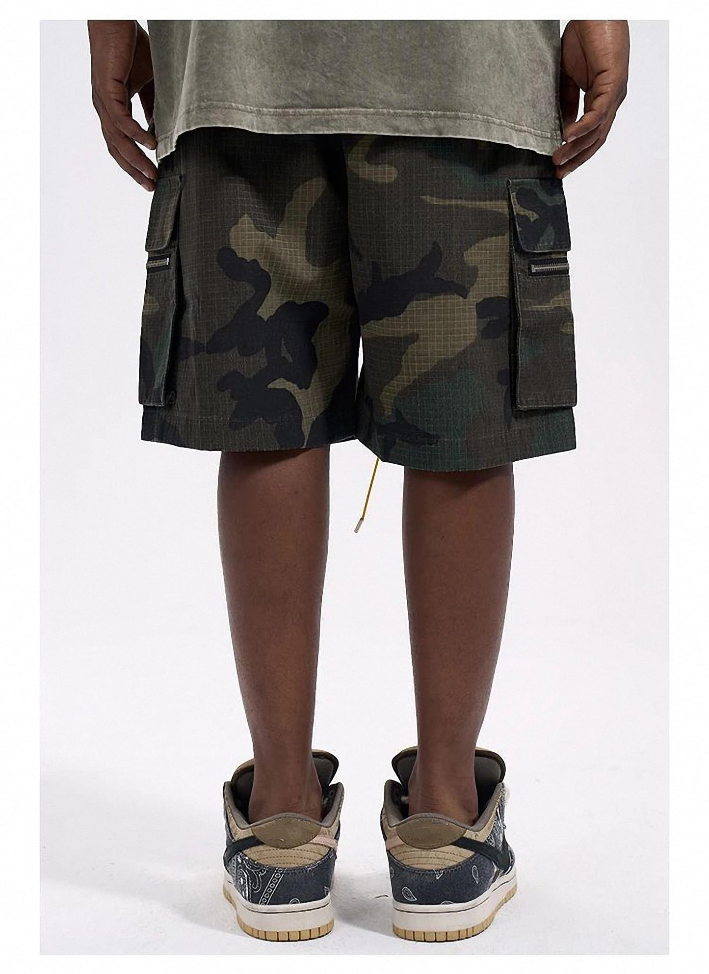 Dawery Men Camouflage Loose Cargo Shorts Drawstring Elastic Waist Three-Dimensional Versatile Multi-Pocket Military Outdoor