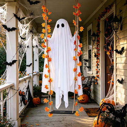 Halloween Decorations Outdoor 5.7FT Pre-Assembled Hanging Swing Ghost with Remote Lights Spooky Hanging Ghosts for Porch Yard Tree Party