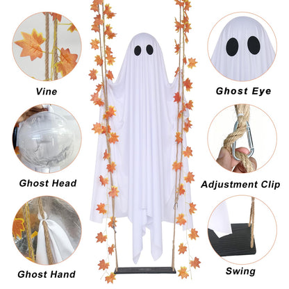 Halloween Decorations Outdoor 5.7FT Pre-Assembled Hanging Swing Ghost with Remote Lights Spooky Hanging Ghosts for Porch Yard Tree Party