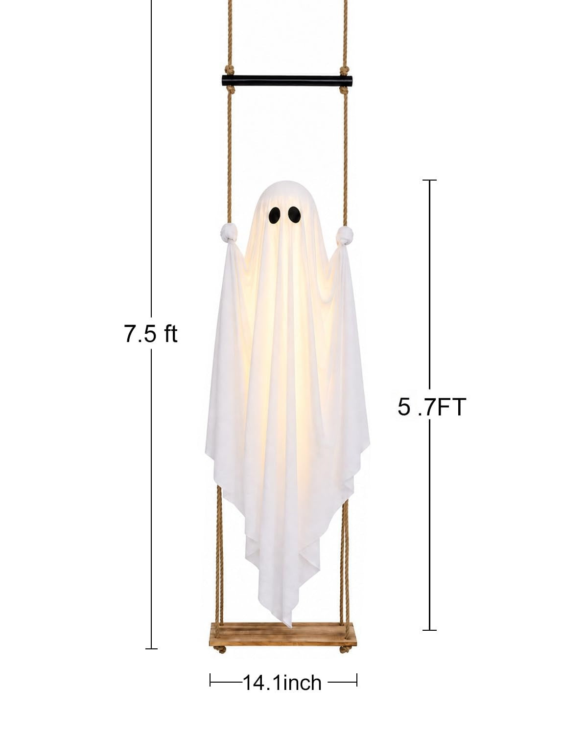 Halloween Decorations Outdoor 5.7FT Pre-Assembled Hanging Swing Ghost with Remote Lights Spooky Hanging Ghosts for Porch Yard Tree Party