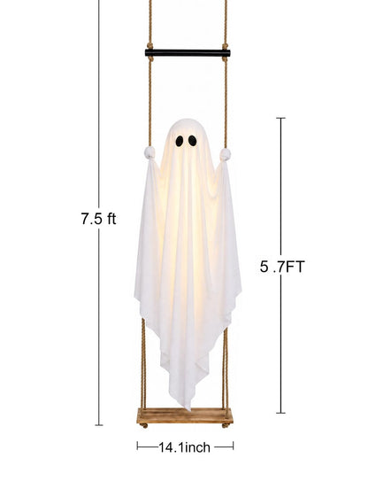 Halloween Decorations Outdoor 5.7FT Pre-Assembled Hanging Swing Ghost with Remote Lights Spooky Hanging Ghosts for Porch Yard Tree Party