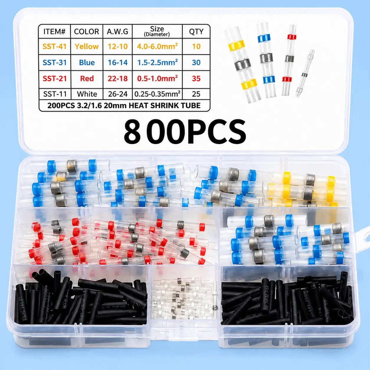 300PCS Solder Seal Wire Connectors - Waterproof Heat Shrink Butt Connectors with Self-Solder Function for Marine, Automotive, Stereo Applications